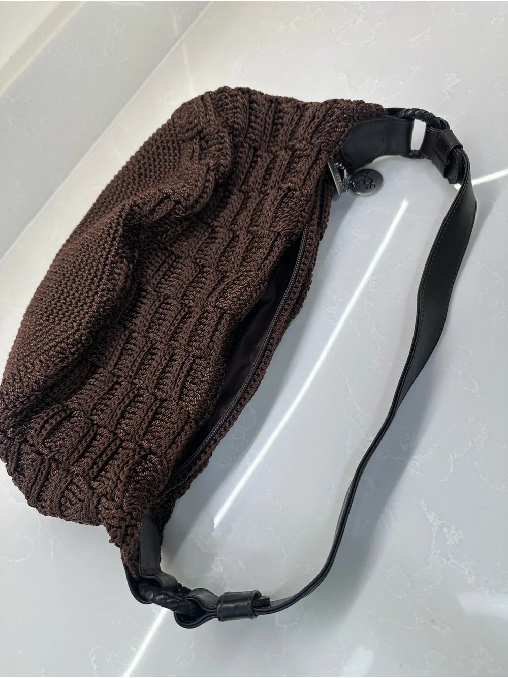 The Sak Vintage Brown Crochet Basketweave Hobo Shoulder Bag 6220 Good Condition